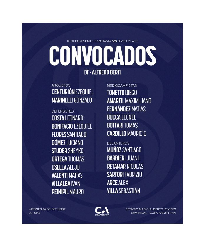 River Plate buscará la final de la Copa Argentina ante Independiente Rivadavia: hora, TV y formaciones