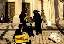 Detuvieron a un grupo de ambientalistas que saltó las rejas del Congreso para protestar contra la Ley de Glaciares