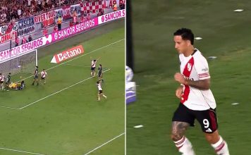 Buen centro de Kendry Páez y taco de Driussi: el gol con el que River Plate abrió el marcador frente a Sarmiento
