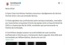 Corinthians, al borde del abismo: despidió al técnico Dorival Júnior tras caer con el Inter y quedar a dos puntos del descenso