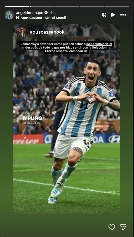 El sugestivo posteo que realizó Ángel Di María tras los silbidos que recibió en el Monumental: “Jamás voy a entender”
