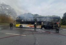 Impactante incendio en la autopista 25 de mayo: un micro se prendió fuego a la altura de Parque Chacabuco