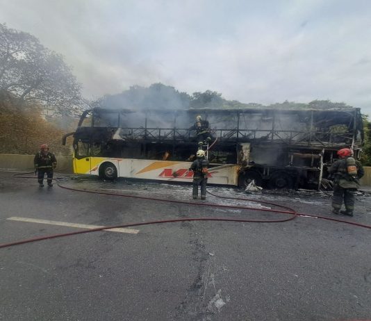 Impactante incendio en la autopista 25 de mayo: un micro se prendió fuego a la altura de Parque Chacabuco