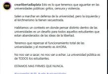 Insultos, empujones y trompadas entre estudiantes peronistas, de izquierda y libertarios en una facultad de la UNLP