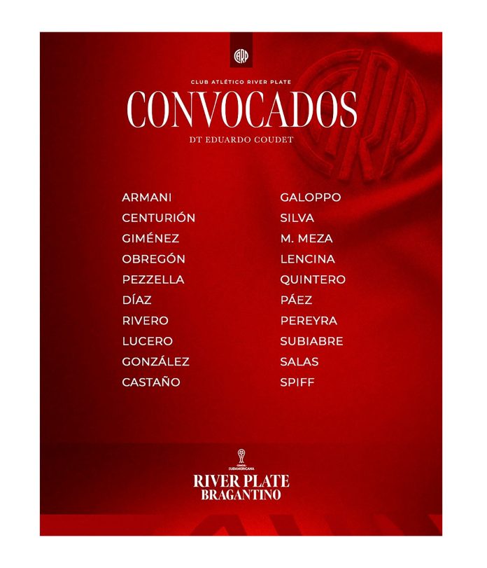 River Plate buscará asegurarse el primer puesto de su zona en la Copa Sudamericana ante Bragantino: hora, TV y formaciones