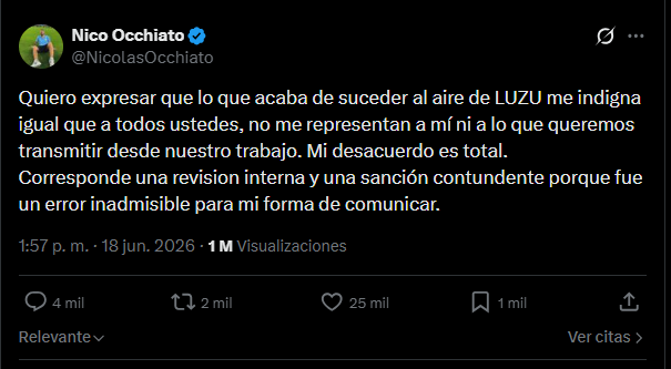 Nicolás Occhiato criticó duramente a Florencia Peña por difundir una falsa información sobre la salud del padre de Messi