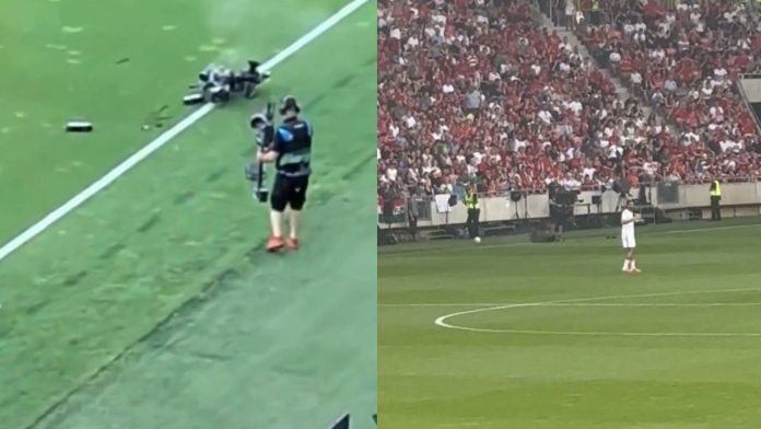 Susto durante el amistoso Hungría-Kazajistán: una cámara aérea cayó desde más de 20 metros de altura cerca de los jugadores