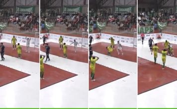 Susto en Brasil: le cayó una lámpara en la cabeza mientras disputaba un partido de futsal y siguió jugando