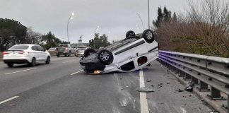 Hubo doce siniestros viales en CABA durante la madrugada: dos heridos al volcar una camioneta en la avenida General Paz