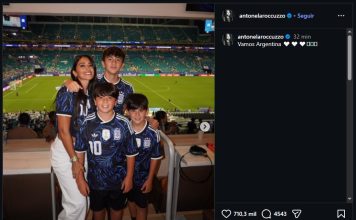 La foto que Antonela Roccuzzo repitió con sus hijos tras un nuevo gol de Messi y el triunfo de Argentina en el Mundial