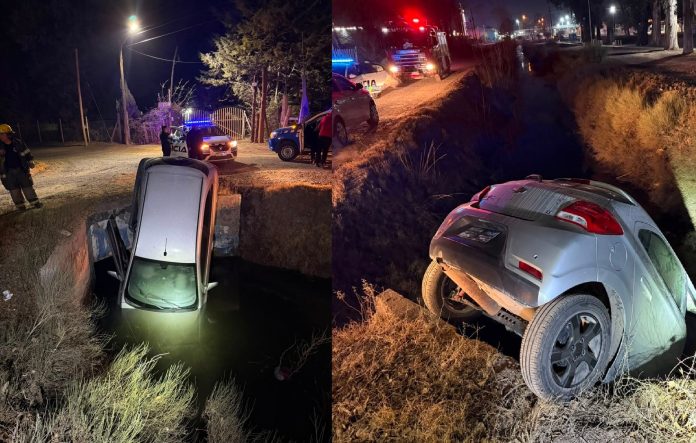 Neuquén: manejaba borracho en medio de una helada, perdió el control del auto y cayó en un pozo