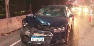 Un auto chocó contra una estación de servicio en la General Paz y se prendió fuego: hay tres heridos