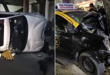 Mañana accidentada en la Ciudad de Buenos Aires: un taxi destrozado, un auto volcado y varios heridos