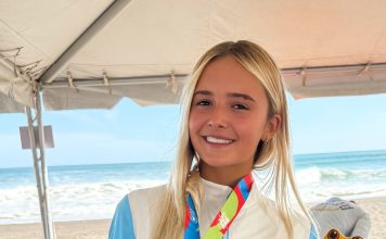 Es hija de un famoso arquero y una conductora y brilló arriba de la tabla de surf en su debut en los Juegos Suramericanos
