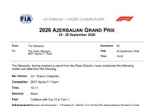 La penalización que deberá cumplir Franco Colapinto en la próxima carrera tras el choque a Pierre Gasly