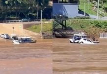 Misiones: un auto intentó cruzar el Río Uruguay en balsa, cayó al agua y el conductor fue rescatado por Prefectura