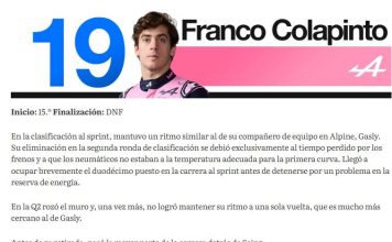Un medio inglés ubicó a Franco Colapinto en uno de los peores puestos de su ranking tras la carrera de F1 en Singapur: “Mejor de lo que parecía”