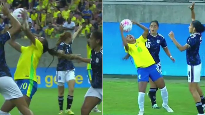 Video: el tirón de pelo que dejó a la selección argentina femenina con una jugadora menos en el empate ante Brasil